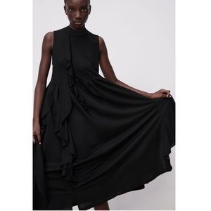 Zara Black Sleeveless Ruffle Midi Dress